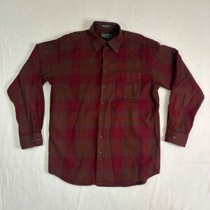 Pendleton Urban Shirt Mens Large Long Red Plaid Worsted Wool Button Up Flannel